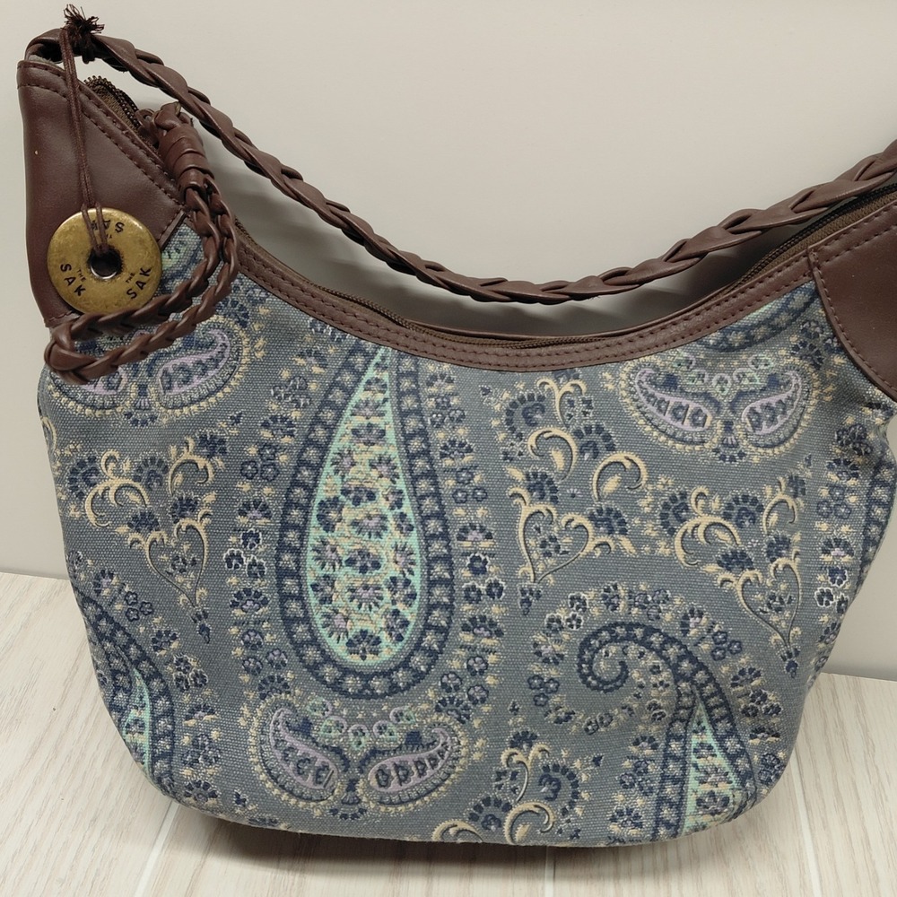 The Sak Paisley Hobo Shoulder Bag Braided Leather Strap Blue Tapestry *Flaw
